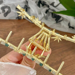 Metal Rhinestone Jade Stone Bamboo Chinese Hair Claw Nonslip Ponytail Holder