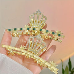 Metal Rhinestone Jade Stone Bamboo Chinese Hair Claw Nonslip Ponytail Holder