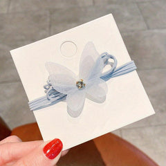 2pcs Organza Butterfly Hair Tie Faux Pearl Hair Rope Elastic Hair Accessories