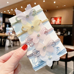 2pcs Organza Butterfly Hair Tie Faux Pearl Hair Rope Elastic Hair Accessories