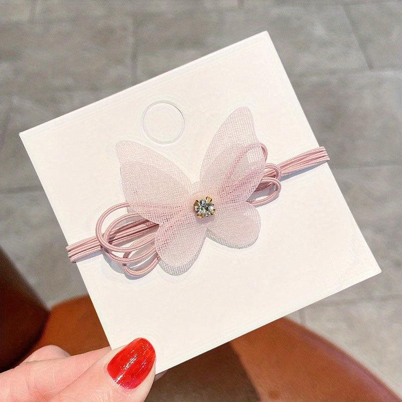 2pcs Organza Butterfly Hair Tie Faux Pearl Hair Rope Elastic Hair Accessories