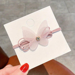 2pcs Organza Butterfly Hair Tie Faux Pearl Hair Rope Elastic Hair Accessories