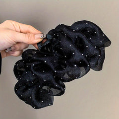 Ruffled Bow Hair Claw Glitter Rhinestone Hair Claw Nonslip Ponytail Holder