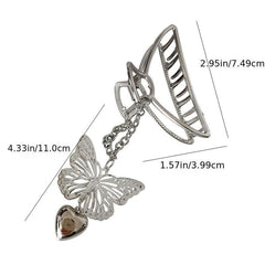 Vintage Silver Hair Claw Pin Hollow Out Butterfly Heart Tassel Hair Clip