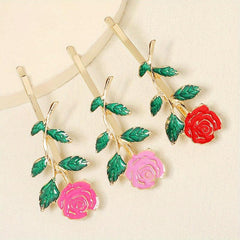 3pcs Rose Charm Hair Pin Non Slip Headwear Decorative Hair Styling Accessory