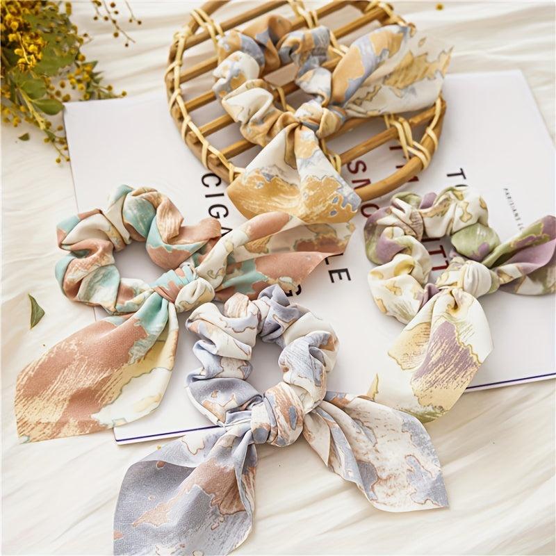 Tie Dye Retro Rabbit Ears Large Scrunchies Bowknot Hair Rope Ponytail Holder
