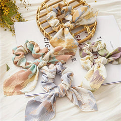 Tie Dye Retro Rabbit Ears Large Scrunchies Bowknot Hair Rope Ponytail Holder