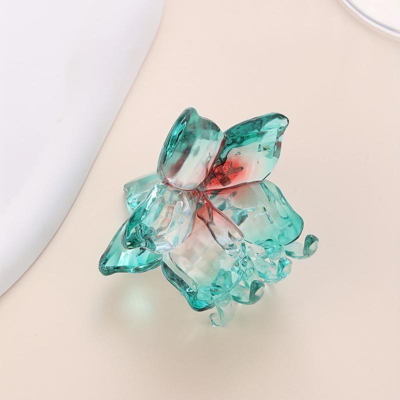 Gradient Flower Hair Claw Jelly Hair Claw Style Nonslip Ponytail Holder