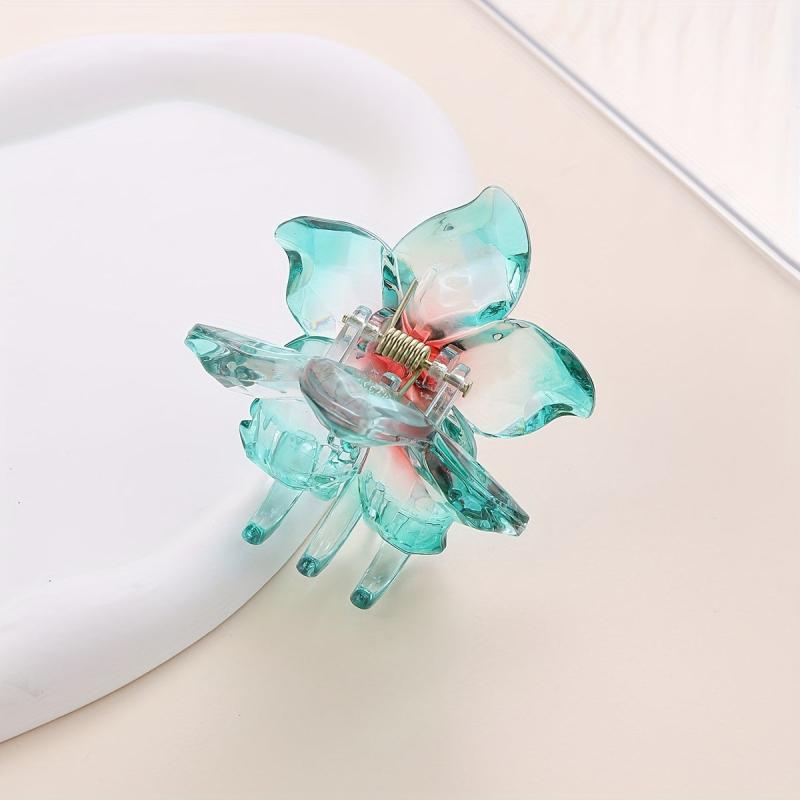 Gradient Flower Hair Claw Jelly Hair Claw Style Nonslip Ponytail Holder