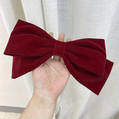 Large Flocking Bow Barrette French Sweet Barrette For Women Girls Hair Clip