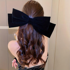 Large Flocking Bow Barrette French Sweet Barrette For Women Girls Hair Clip