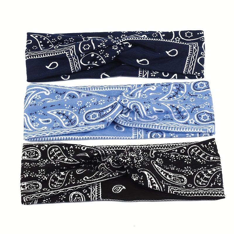 Floral Pattern Headband Elastic Boho Hair Band Cross Knotted Hair Accessories