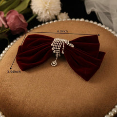 Vintage Velvet Bow Knot Hair Clip Rhinestone Tassel Barrette Clip