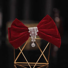 Vintage Velvet Bow Knot Hair Clip Rhinestone Tassel Barrette Clip