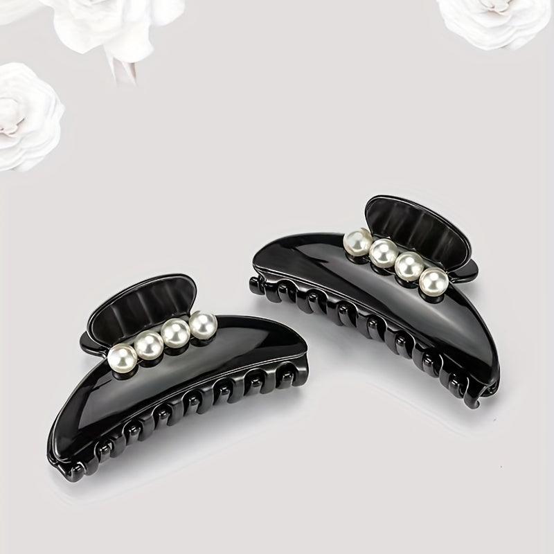 Faux Pearl Hair Claw Glossy Style Non-slip Ponytail Holder Women Girls Hair Claw