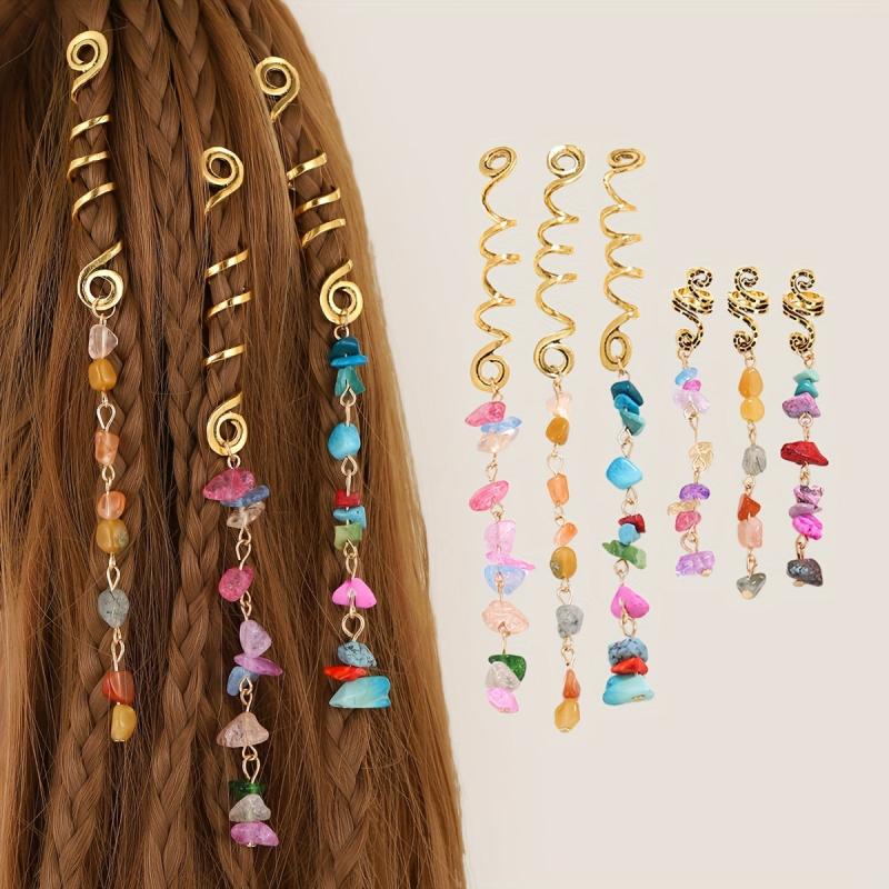 Braided Hair Ring Natural Stone Pendant Hair Buckle Dredlock Vintage Hair Clip