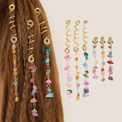 Braided Hair Ring Natural Stone Pendant Hair Buckle Dredlock Vintage Hair Clip