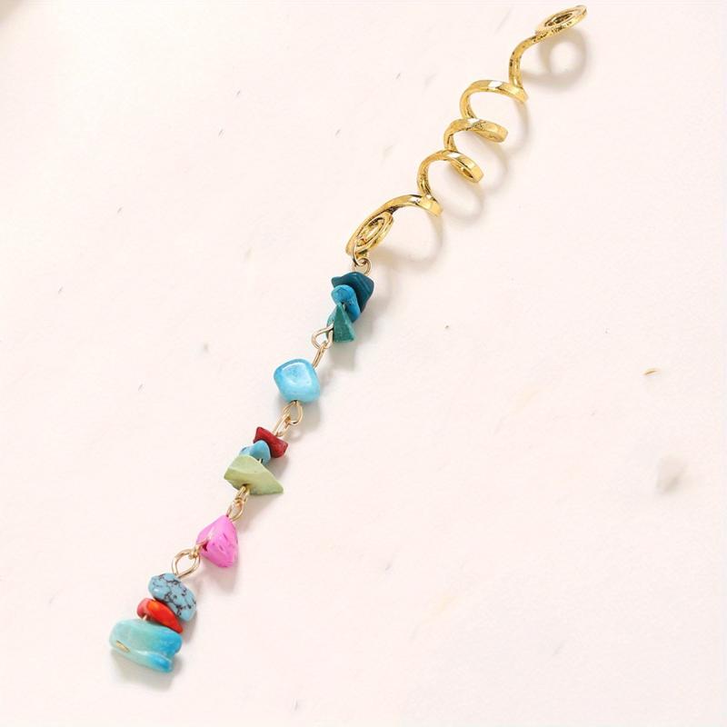 Braided Hair Ring Natural Stone Pendant Hair Buckle Dredlock Vintage Hair Clip