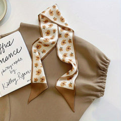 Floral Letter Pattern Hair Band Vintage Ribbon Hair Tie Narrow Satin