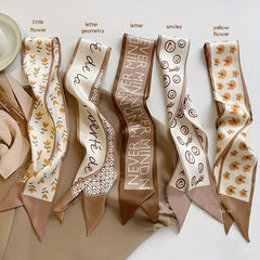 Floral Letter Pattern Hair Band Vintage Ribbon Hair Tie Narrow Satin