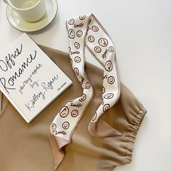 Floral Letter Pattern Hair Band Vintage Ribbon Hair Tie Narrow Satin