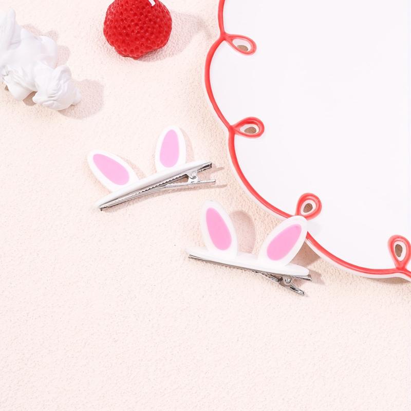 2pcs Rabbit Ears Decor Hair Clip Duck Billed Clip Sweet Hair Clip