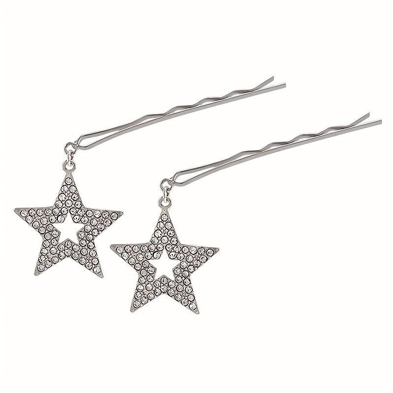 Y2K Hair Pin With Star Tassel Rhinestone Star Decor Hair Pin Alloy Hair Clip