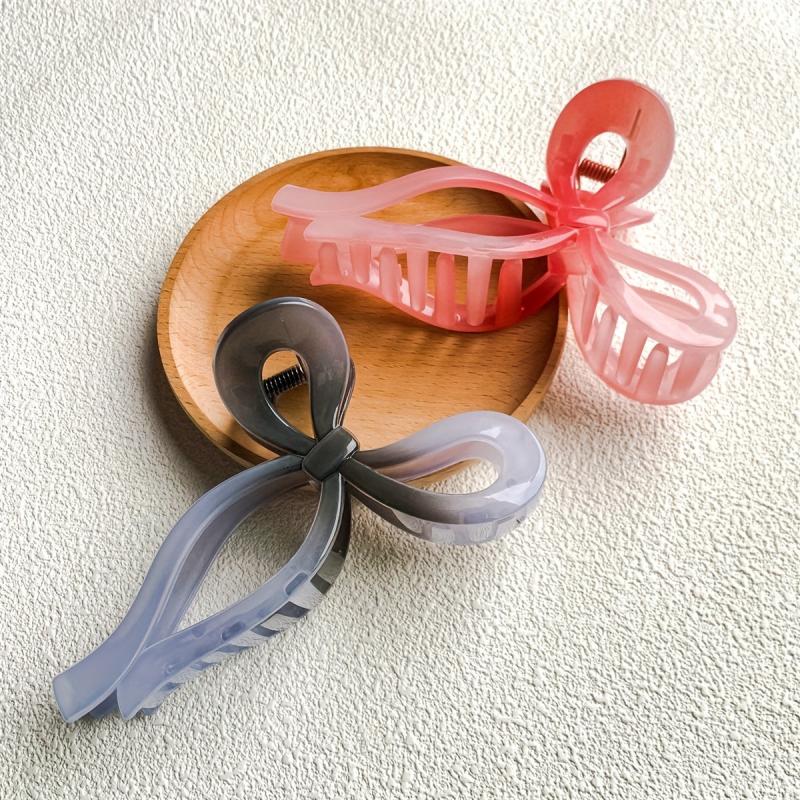 2pcs Gradient Hair Claw Ribbon Bow Style Nonslip Ponytail Holder