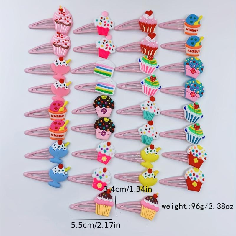 34pcs Cartoon Cup Cake PVC Hair Slides Clip Y2K Non Slip Hair Clips