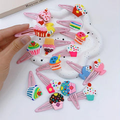 34pcs Cartoon Cup Cake PVC Hair Slides Clip Y2K Non Slip Hair Clips