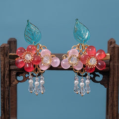 Peach Tassel Flower Leaves Hairpin Headdress Vintage Hair Accessories