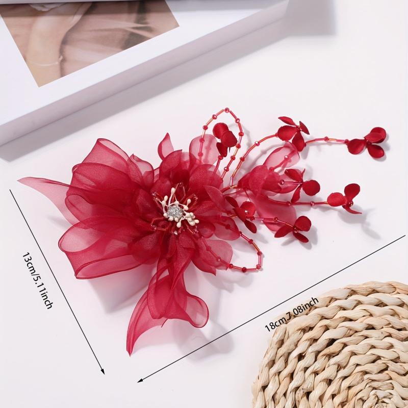 Red Flower Hair Clip for Women Girls