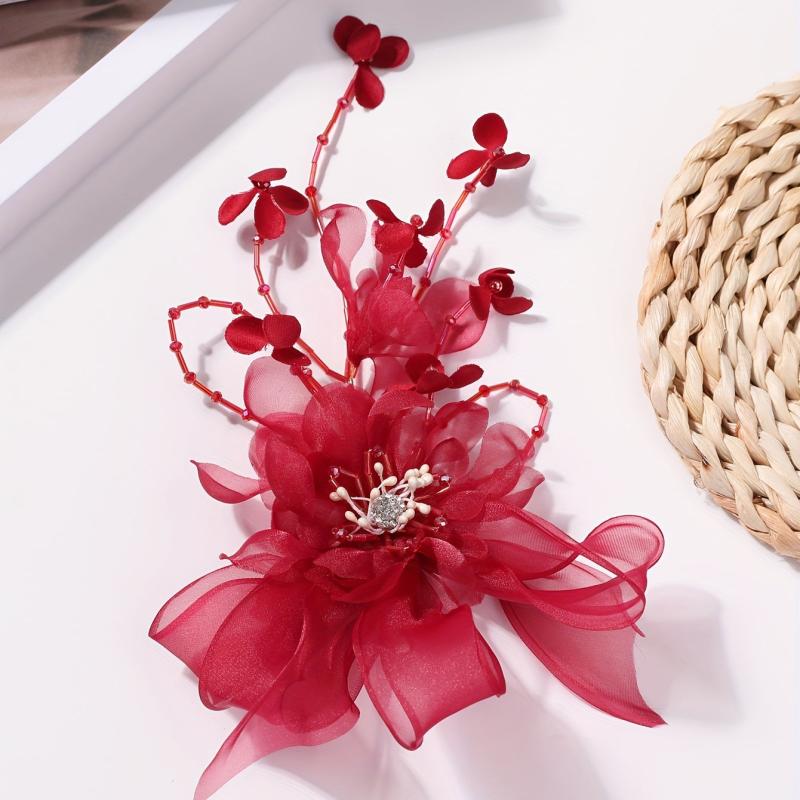 Red Flower Hair Clip for Women Girls