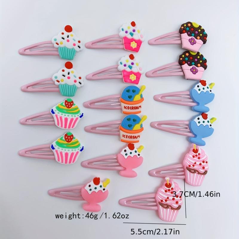 16pcs Cartoon Ice Cream Hair Clip Snap Clip Y2K Hair Slides Clip Non Slip