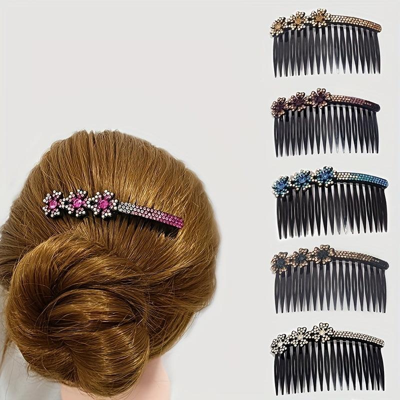 6pcs Rhinestone Flower Hair Comb Pin for Side Hair Bang