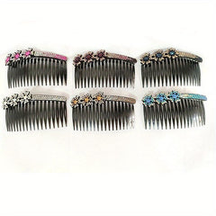 6pcs Rhinestone Flower Hair Comb Pin for Side Hair Bang