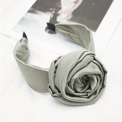 Wide Flower Headband Rose Hair Band Satin Hoop Sweet Accessories