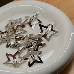 10pcs Y2K Silvery Star Snap Clip Alloy Hair Clip Sweet Duck Billed Hair Clip