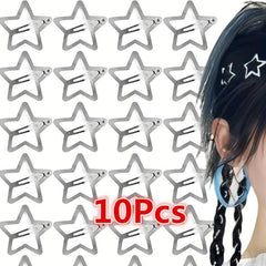 10pcs Y2K Silvery Star Snap Clip Alloy Hair Clip Sweet Duck Billed Hair Clip