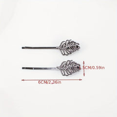 Leaf Rhinestone Hairpin Metal Hair Clip for Women Girls