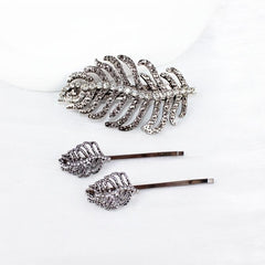 Leaf Rhinestone Hairpin Metal Hair Clip for Women Girls
