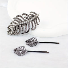 Leaf Rhinestone Hairpin Metal Hair Clip for Women Girls