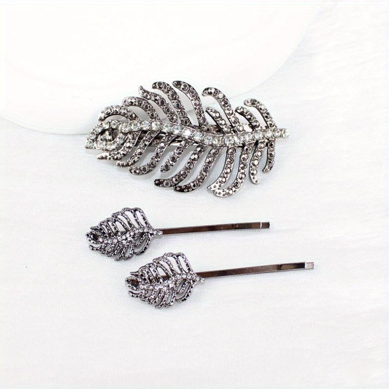 Leaf Rhinestone Hairpin Metal Hair Clip for Women Girls