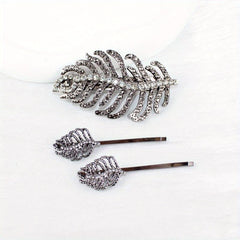 Leaf Rhinestone Hairpin Metal Hair Clip for Women Girls