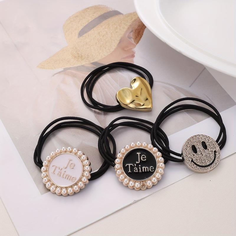 Faux Pearl Hair Tie Rhinestone Charm Ponytail Holder Elastic Hair Accessories