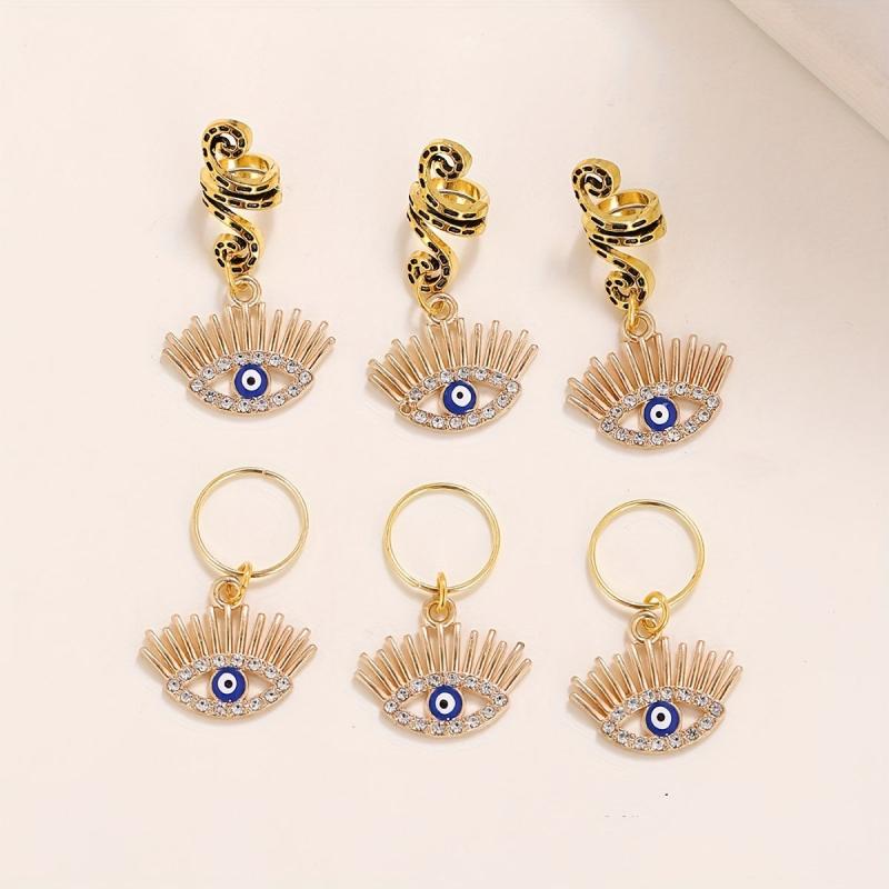Evil Eye Tassel Hair Coil Ring Boho Style Hair Pin for Braids Dreadlock