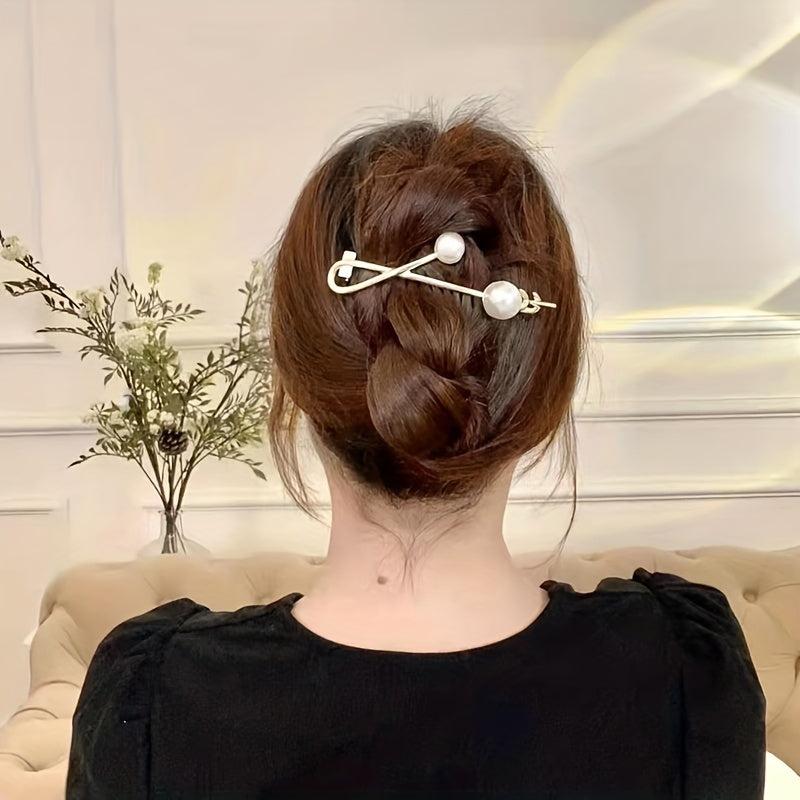 Metal Twist Hair Claw with Faux Pearl Head Jewelry