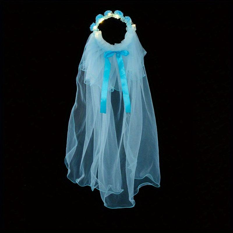 Glowing Bridal Wedding Hair Tie With Gauze Headdress