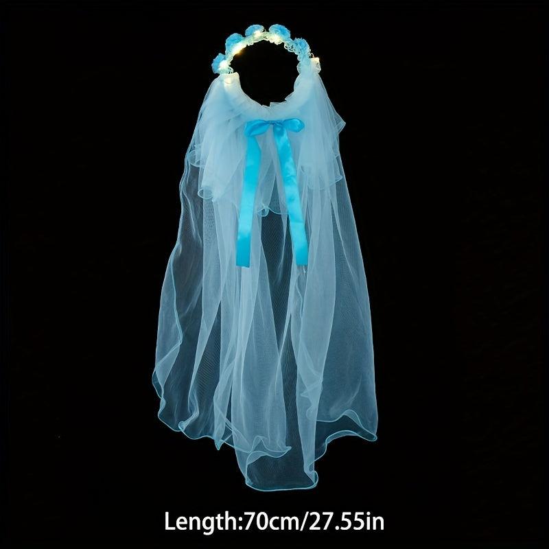 Glowing Bridal Wedding Hair Tie With Gauze Headdress