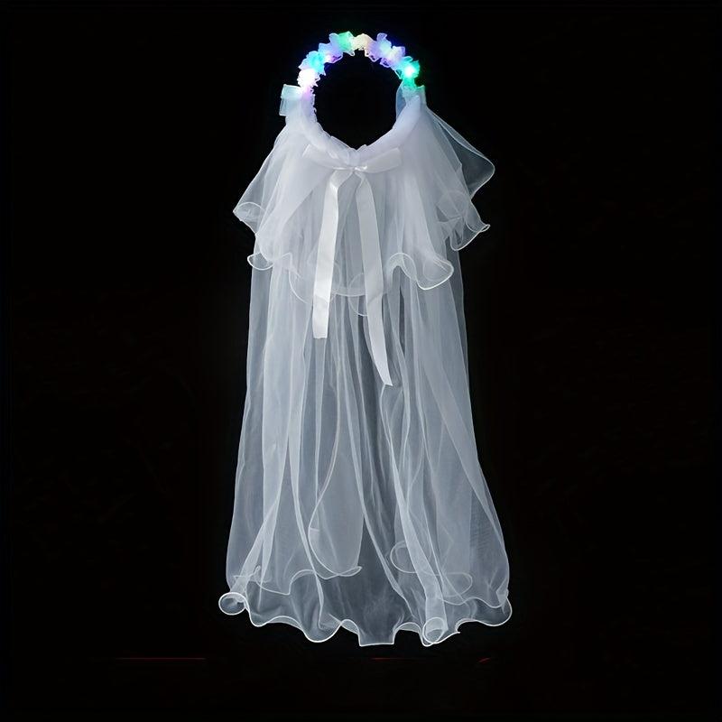 Glowing Bridal Wedding Hair Tie With Gauze Headdress